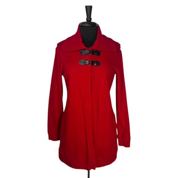 Chaps Ralph Lauren Women’s Cardigan Jacket M Red Cotton Shawl Collar Sweater - Picture 1 of 8